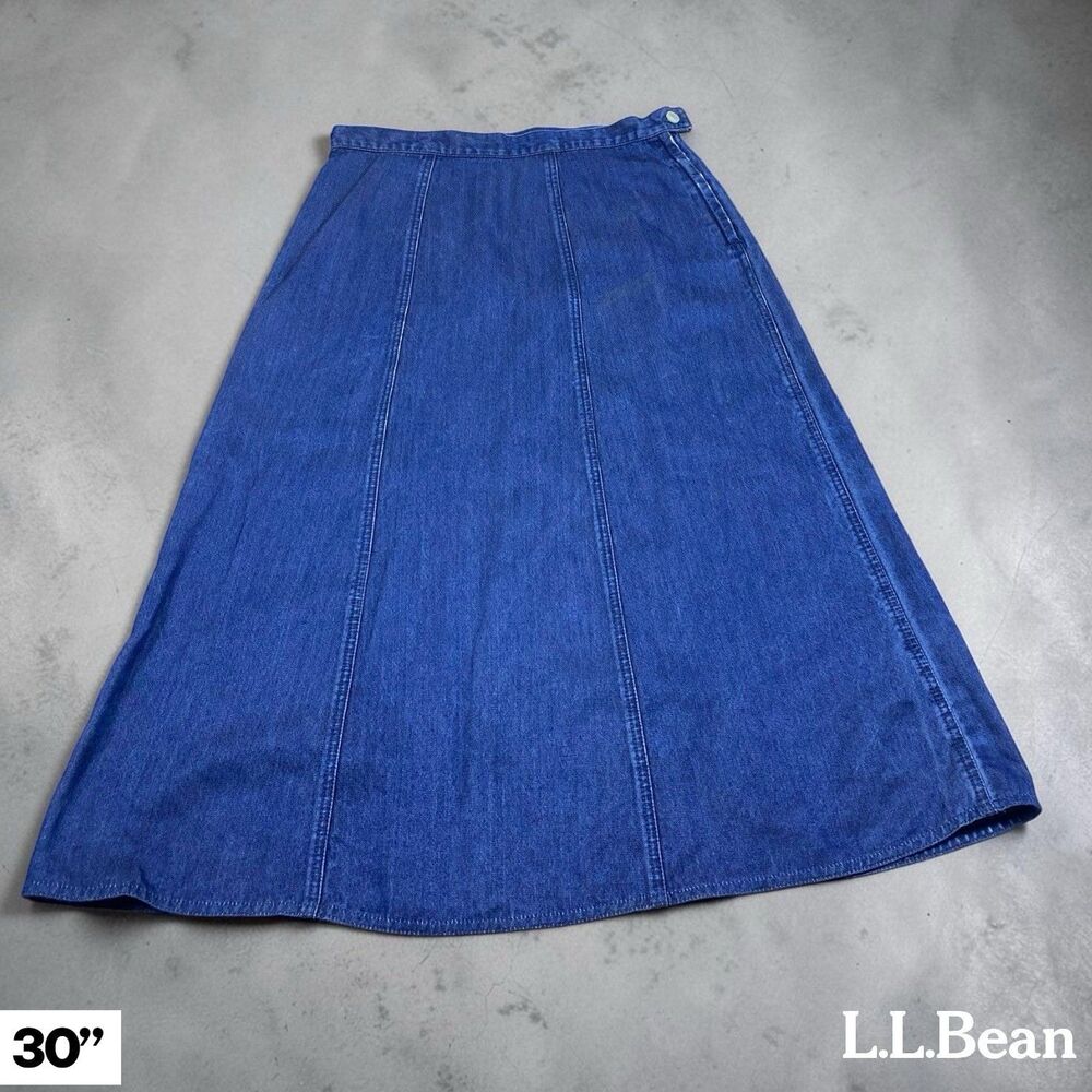 LL Bean Denim Skirt Womens Sz 6 Blue Midi Medium Wash Jean Carpenter Skirt